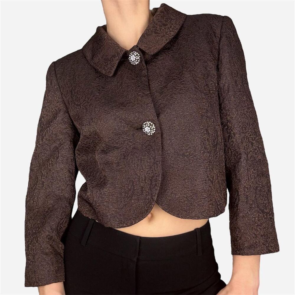 Brown brocade blazer bolero vintage statement buttons - from Victor Costa